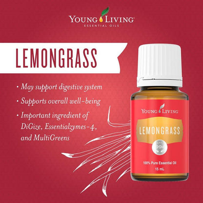Young Living Lemongrass Essential Oil for Massage and Aromatherapy — 100% Pure, Premium-Grade, 15 ml