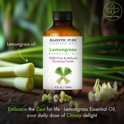 Majestic Pure Lemongrass Essential Oil – 100% Pure & Natural, 4 Fl Oz