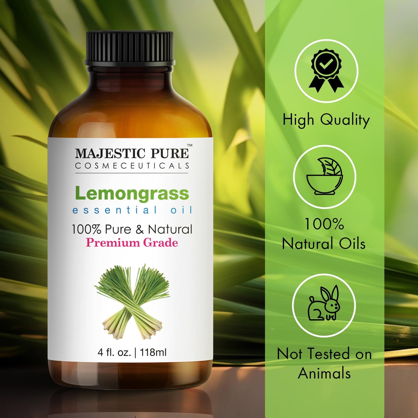 Majestic Pure Lemongrass Essential Oil – 100% Pure & Natural, 4 Fl Oz