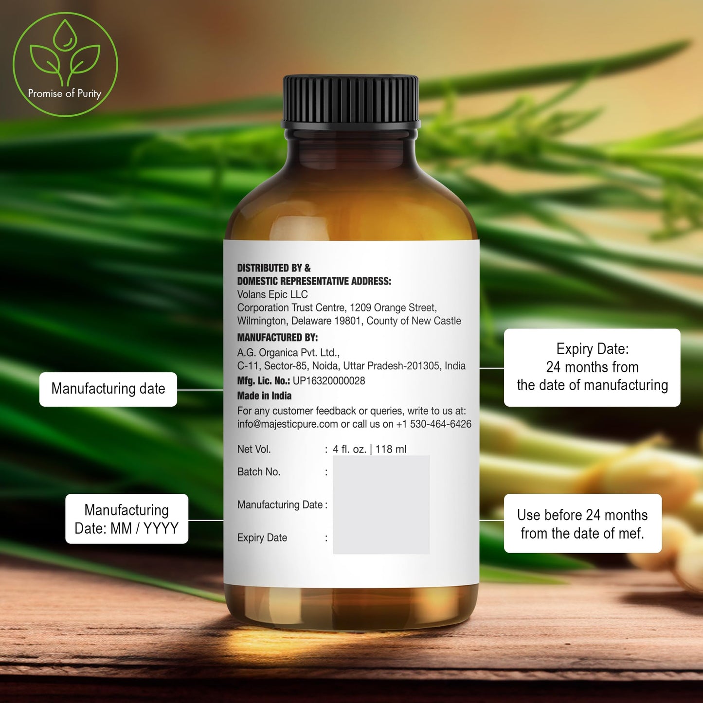 Majestic Pure Lemongrass Essential Oil – 100% Pure & Natural, 4 Fl Oz