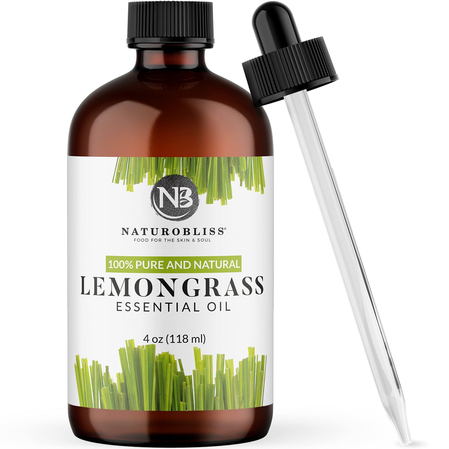 NaturoBliss Lemongrass Essential Oil – 100% Pure, Therapeutic Grade, 4 fl oz with Glass Dropper