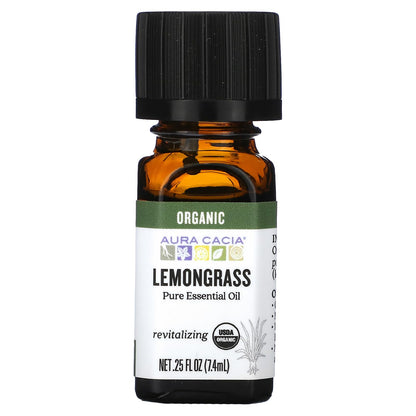 Aura Cacia Organic Lemongrass Essential Oil – GC/MS Tested for Purity, 7.4 ml (0.25 fl oz)