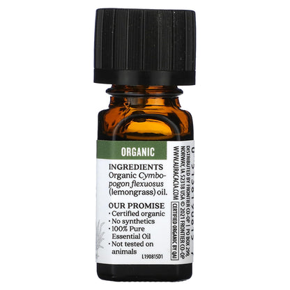 Aura Cacia Organic Lemongrass Essential Oil – GC/MS Tested for Purity, 7.4 ml (0.25 fl oz)