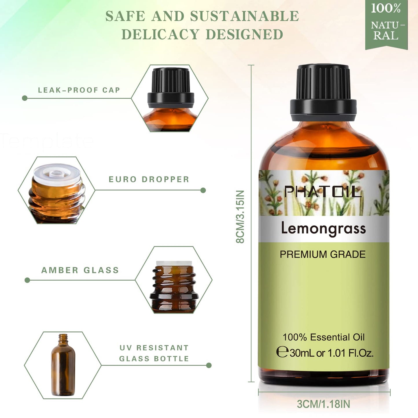 Lemongrass Essential Oil 30ml | PHATOIL - Long-Lasting Aromatherapy for Diffusers, DIY Soap & Candles