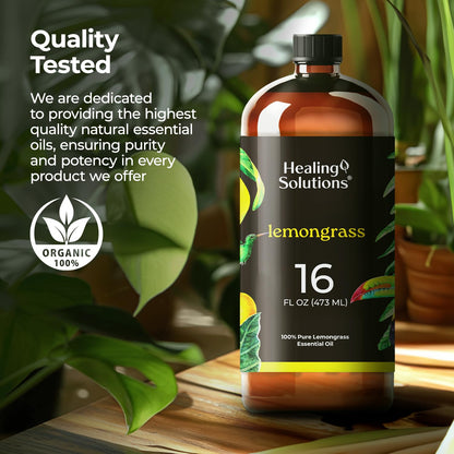Healing Solutions Lemongrass Essential Oil 16oz – 100% Pure, USA Made