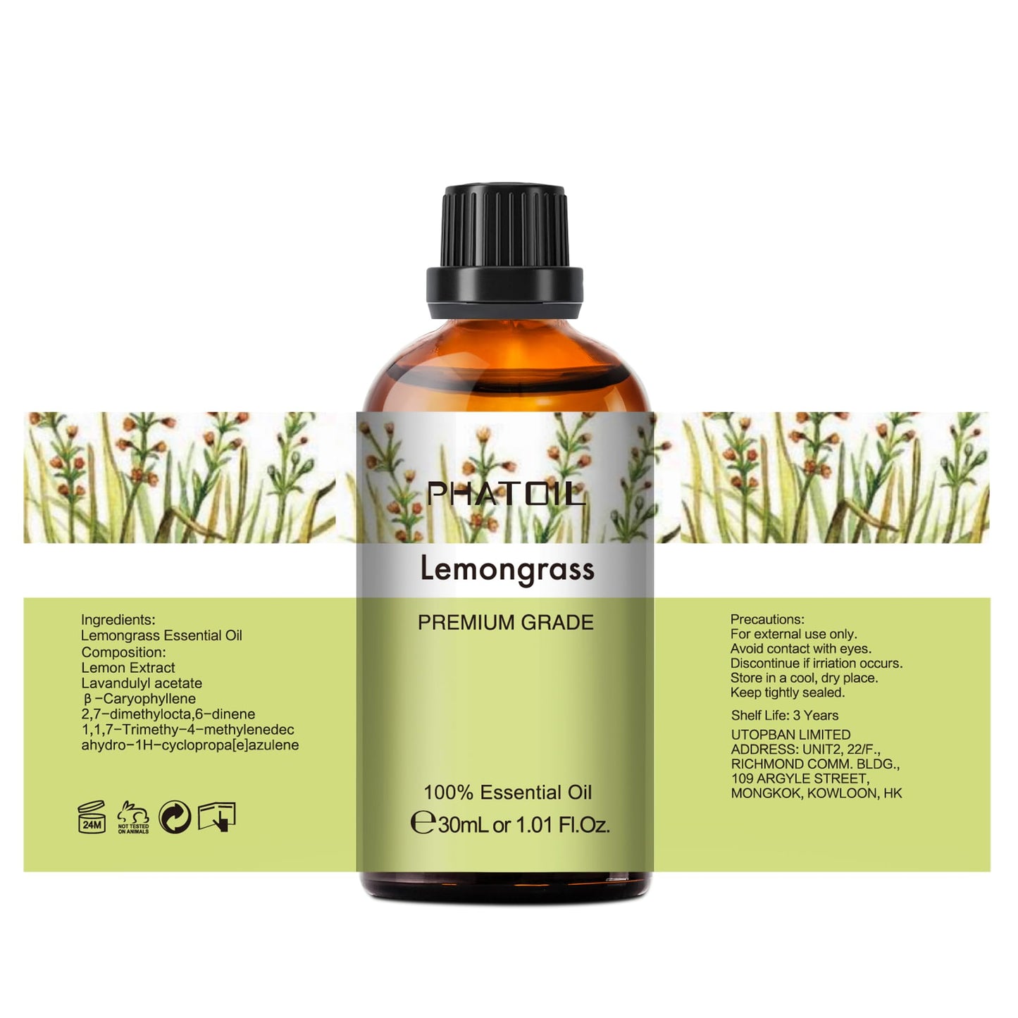 Lemongrass Essential Oil 30ml | PHATOIL - Long-Lasting Aromatherapy for Diffusers, DIY Soap & Candles