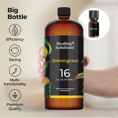 Healing Solutions Lemongrass Essential Oil 16oz – 100% Pure, USA Made