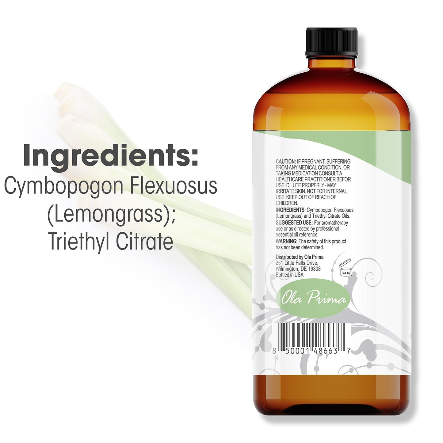 Ola Prima Lemongrass Essential Oil - 16oz Bulk | Aromatherapy & Diffuser