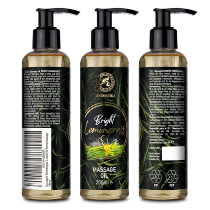 Lemongrass Massage Oil 200ml - Almond, Grapeseed & Wheat Germ - All Skin Types