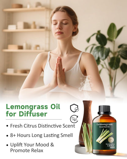 Pure Lemongrass Essential Oil - 3.38 Fl Oz | Aromatherapy & Skin Care by Mumianhua