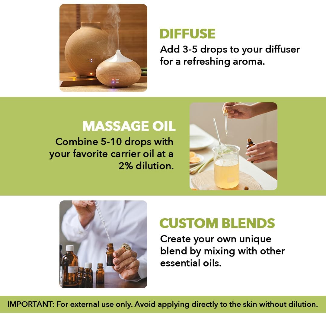Majestic Pure Lemongrass Essential Oil - 100% Pure & Natural, 3.4 Fl Oz, Dropper Bottle