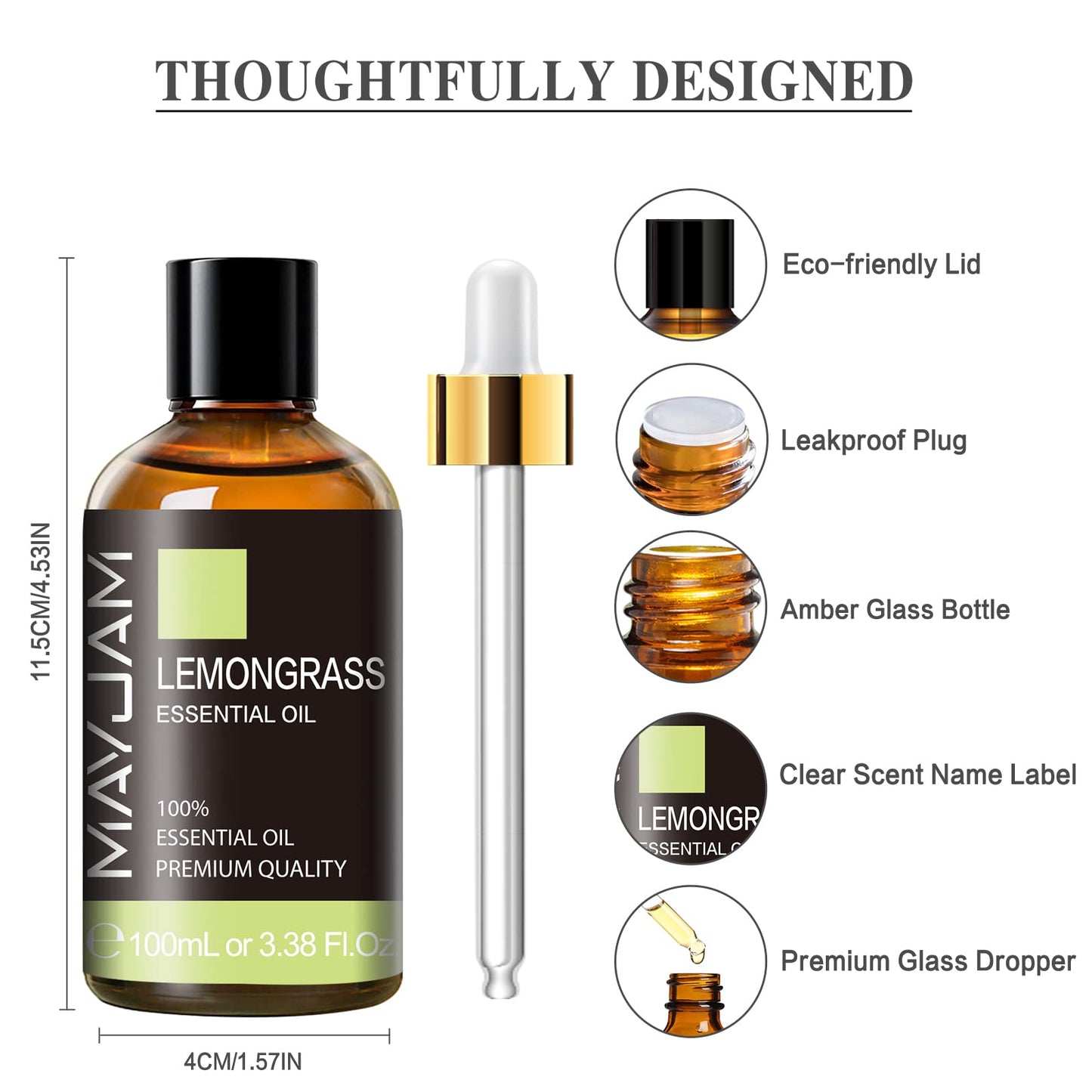 Lemongrass Essential Oil 3.38 fl oz – MAYJAM Premium with Glass Dropper