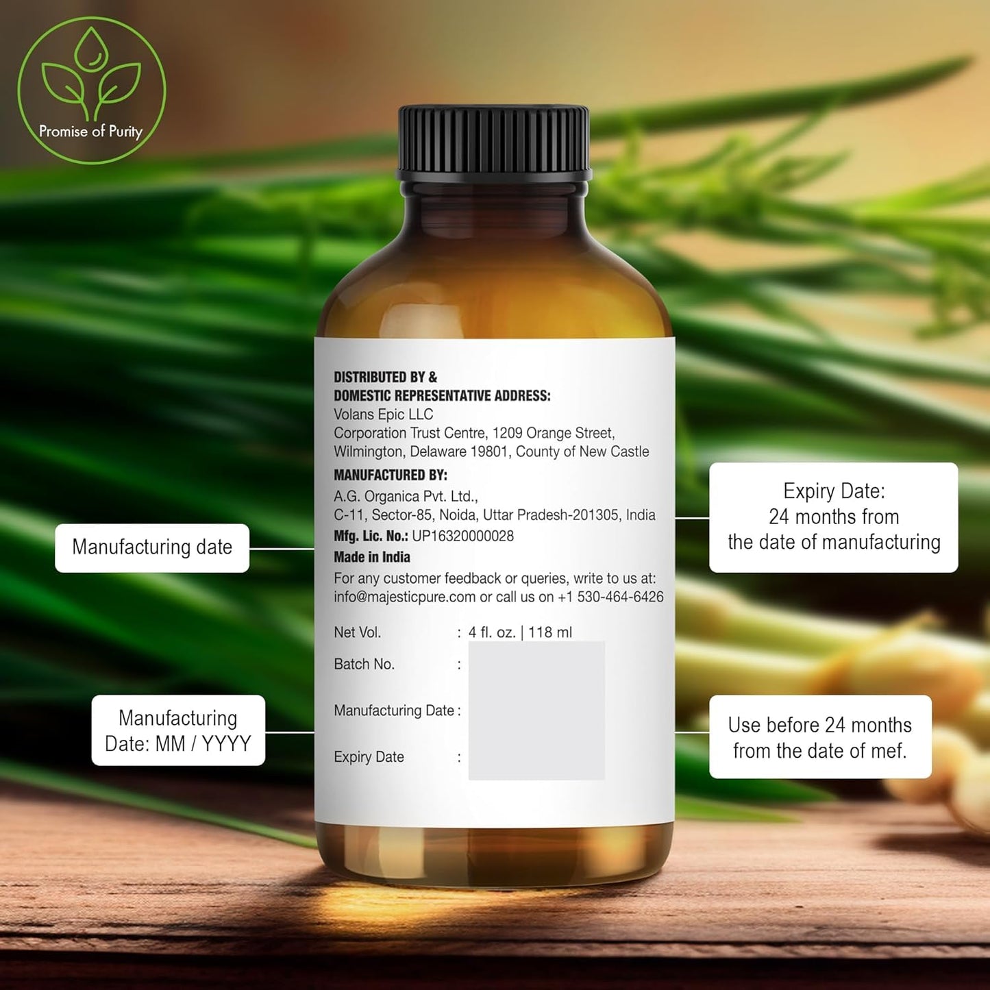 Majestic Pure Lemongrass Essential Oil - 100% Pure & Natural, Glass Dropper, 4 Fl Oz (Pack of 2)