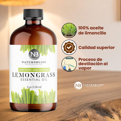 NaturoBliss Lemongrass Essential Oil – 100% Pure, Therapeutic Grade, 4 fl oz with Glass Dropper