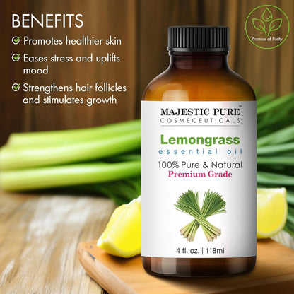 Majestic Pure Lemongrass Essential Oil - 100% Pure & Natural, Glass Dropper, 4 Fl Oz (Pack of 2)