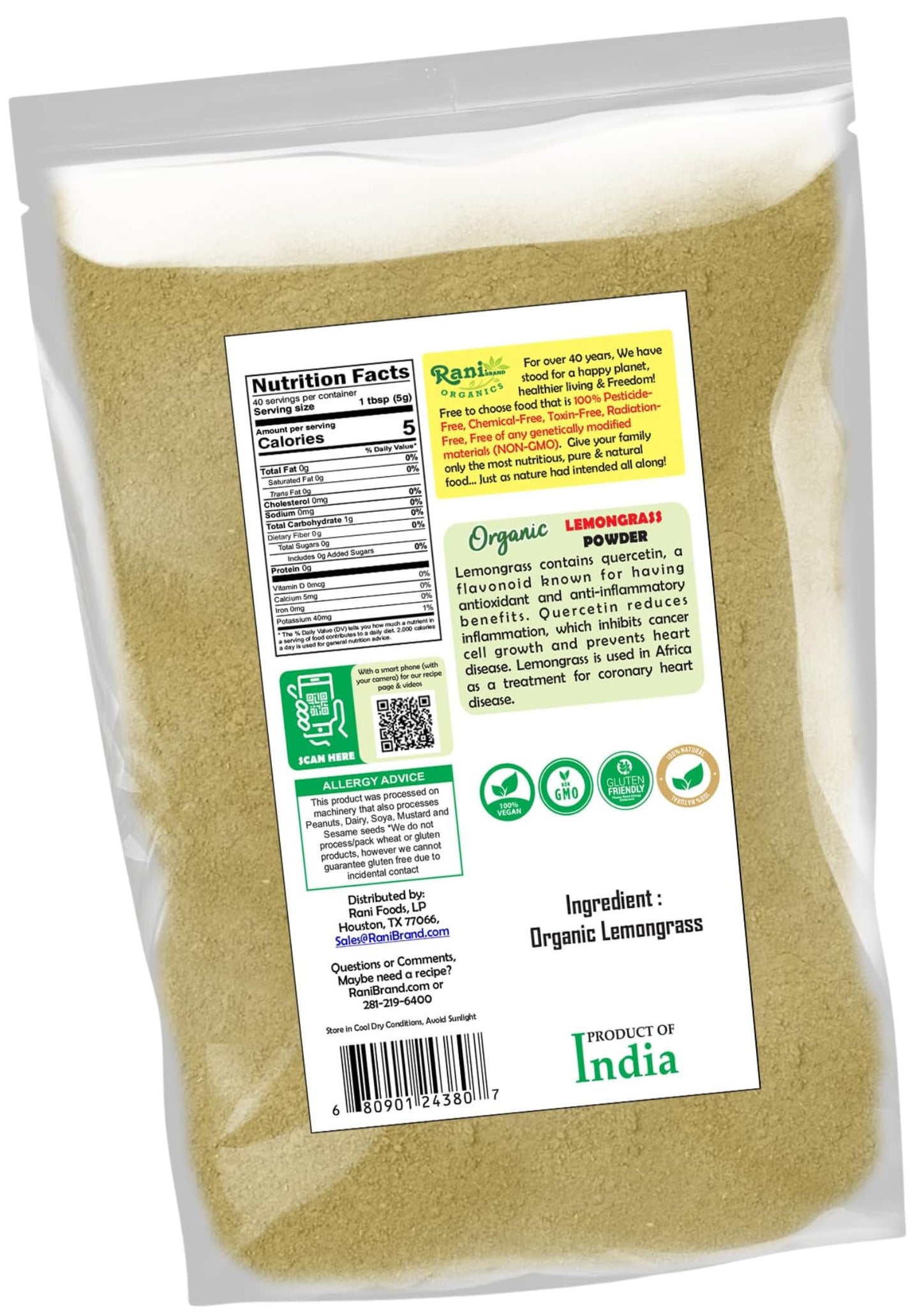 Rani Organic Lemongrass Powder (7oz/200g) – USDA Organic, Kosher, Gluten Free