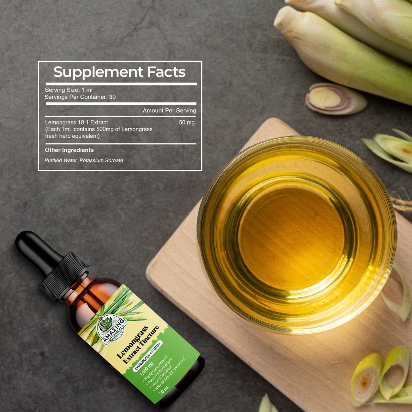 Amazing Botanicals Lemongrass Tincture – Organic Cymbopogon Citratus 30ml (1oz)