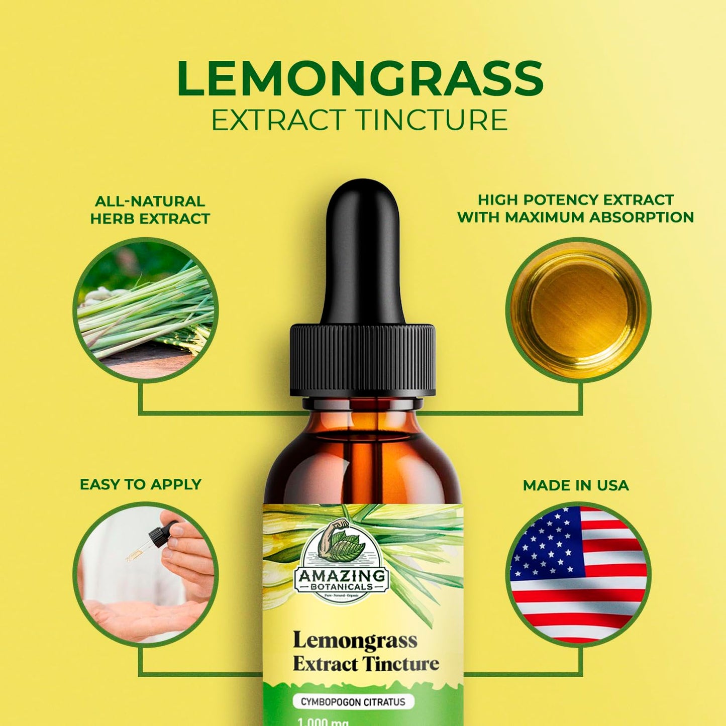 Amazing Botanicals Lemongrass Tincture – Organic Cymbopogon Citratus 30ml (1oz)