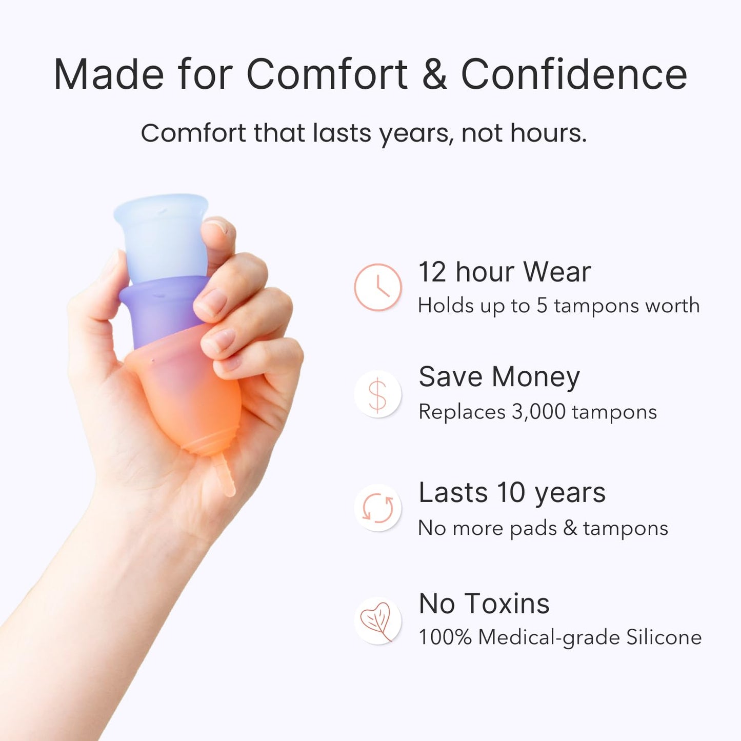 LENA Menstrual Cup Original Large Pink – Heavy Flow, 12-Hour Leak-Free Reusable Silicone