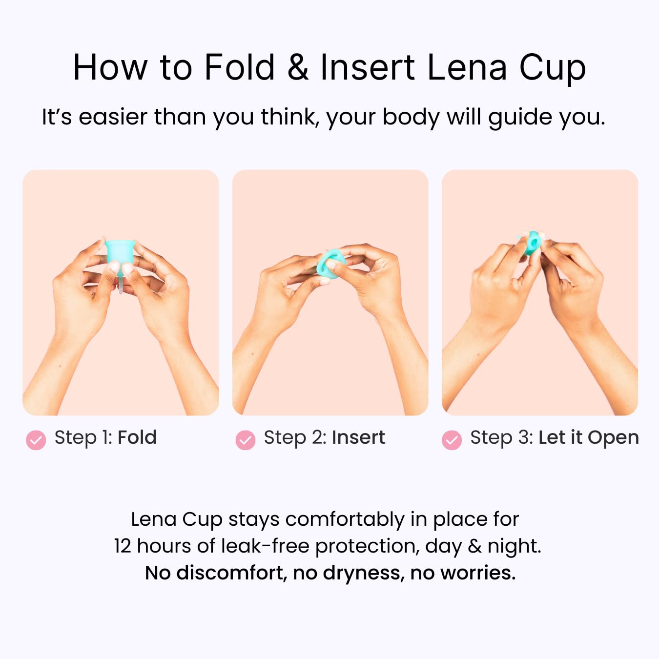 LENA Menstrual Cup Original Large Pink – Heavy Flow, 12-Hour Leak-Free Reusable Silicone