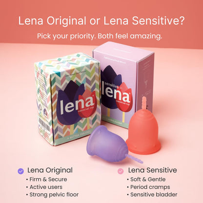 LENA Menstrual Cup Original Large Pink – Heavy Flow, 12-Hour Leak-Free Reusable Silicone