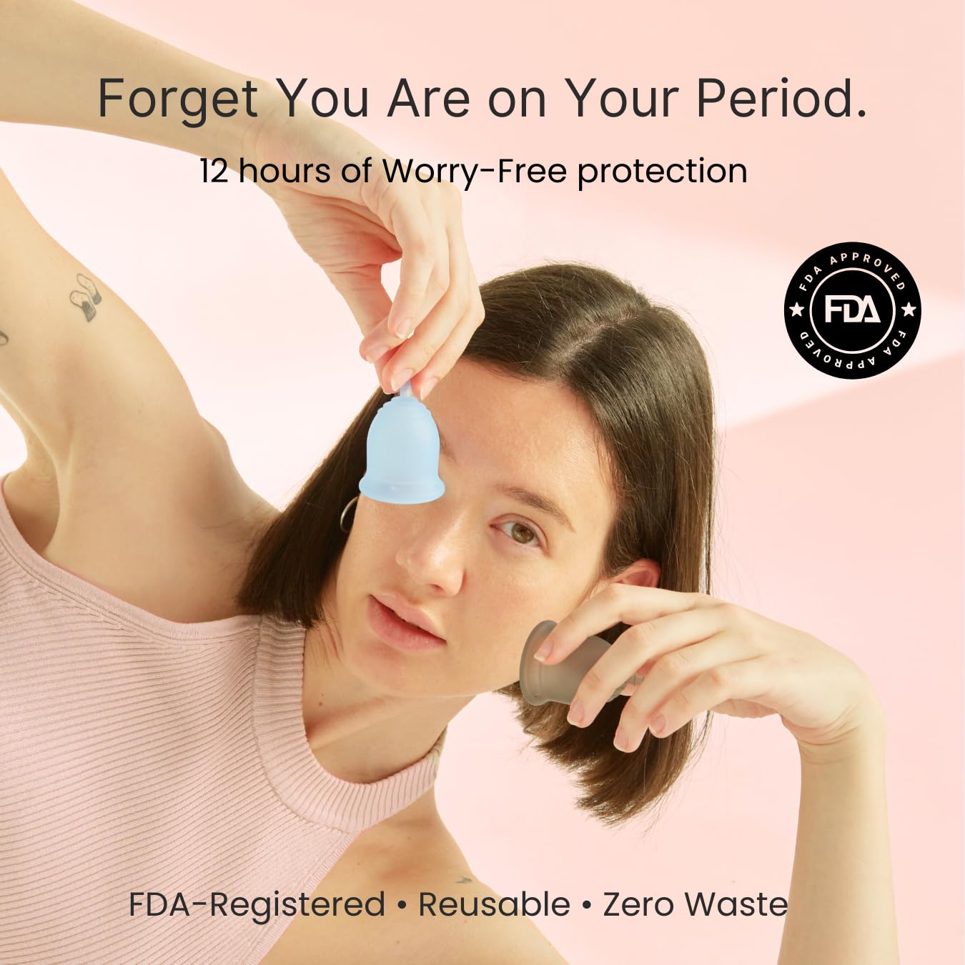 LENA Menstrual Cup Original Large Pink – Heavy Flow, 12-Hour Leak-Free Reusable Silicone