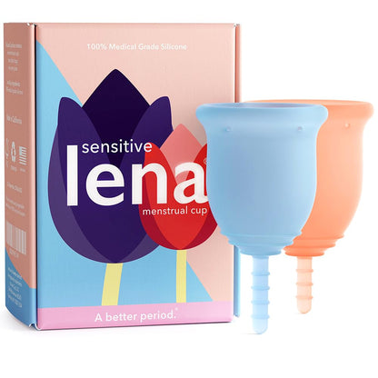 LENA Sensitive Menstrual Cup 2 Pack – Small & Large Reusable Silicone Cups (BPA-Free)