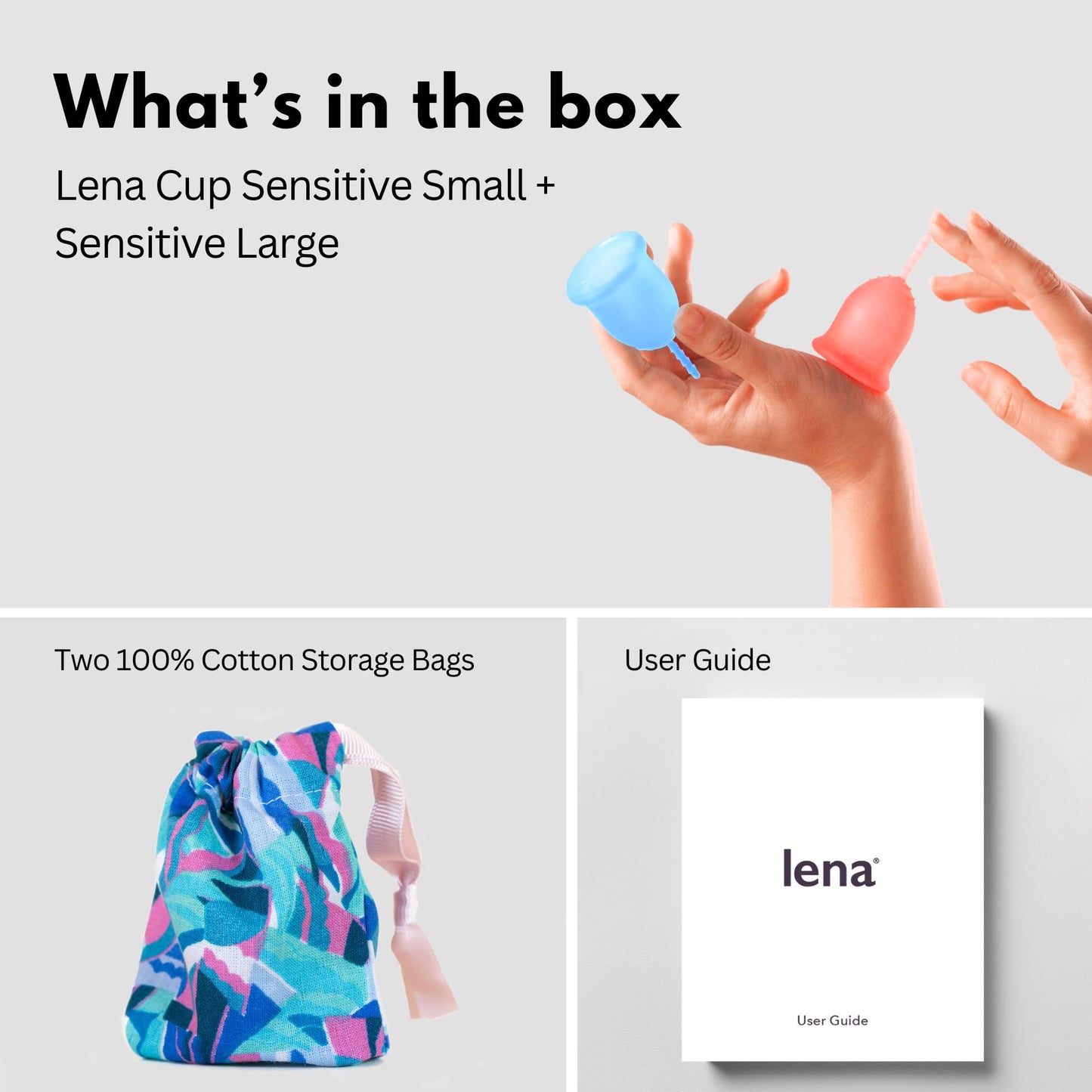 LENA Sensitive Menstrual Cup 2 Pack – Small & Large Reusable Silicone Cups (BPA-Free)