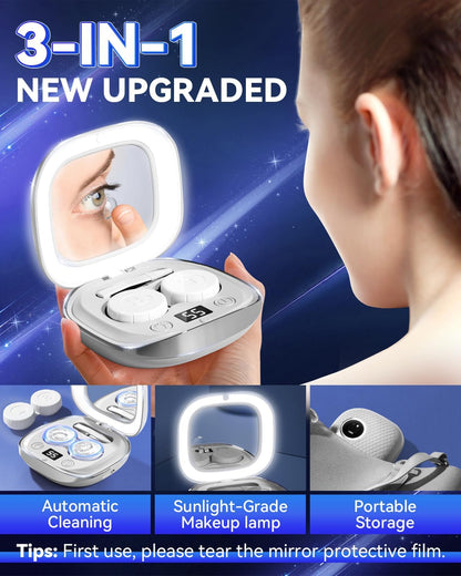 2025 Upgraded Ultrasonic Contact Lens Cleaner – 50KHz German Motor, Intelligent Chip, 3 Smart Modes, 99% Brightness, Portable Grey