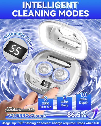 2025 Upgraded Ultrasonic Contact Lens Cleaner – 50KHz German Motor, Intelligent Chip, 3 Smart Modes, 99% Brightness, Portable Grey
