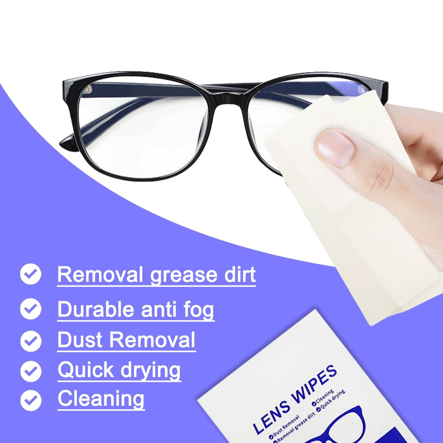 Lens Wipes 220pcs – Individually Wrapped Pre-Moistened Wipes for Eyeglasses, Phone Screens & Cameras