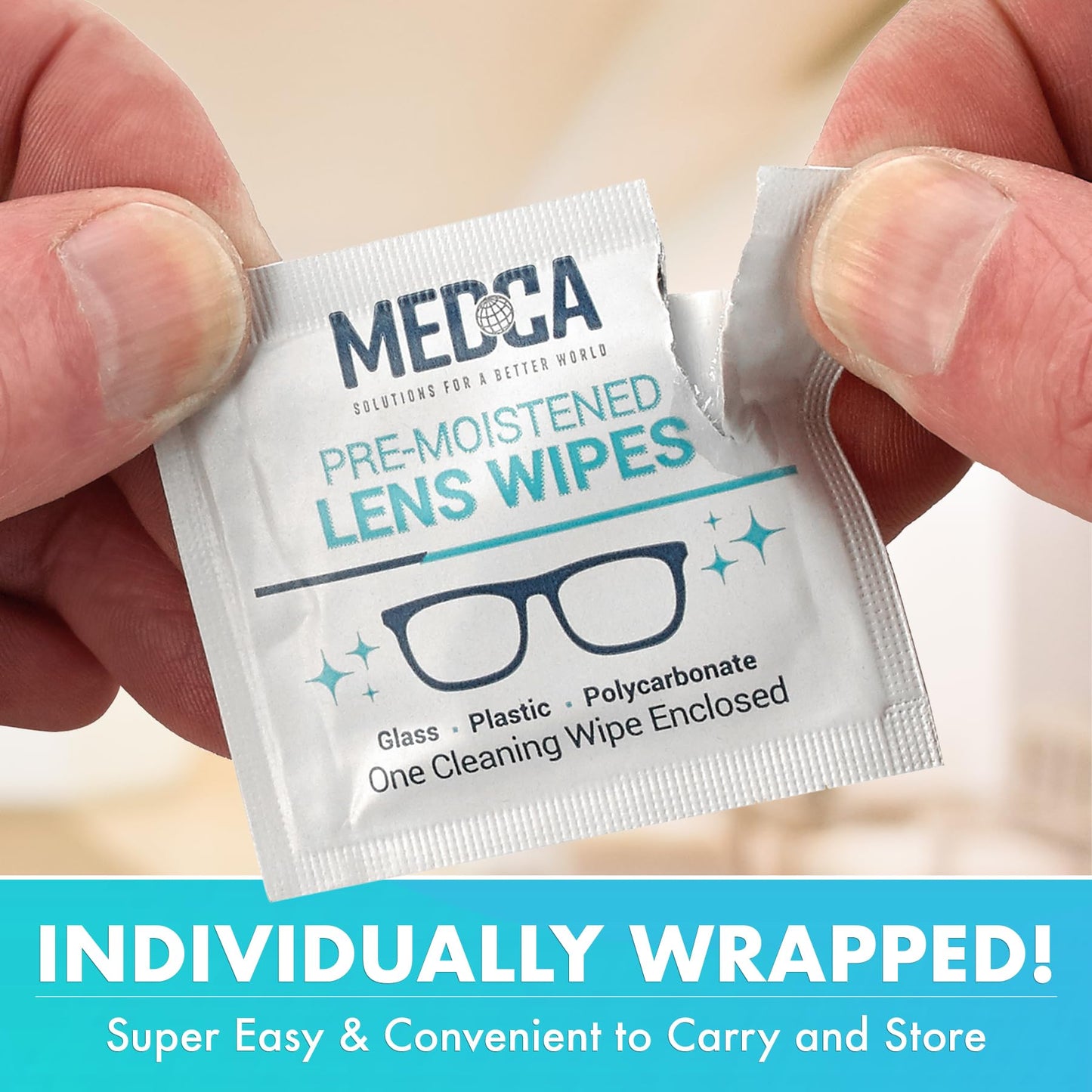 Premoistened Lens Cleaning Wipes - Pack of 200 | Quick Drying, Streak-Free | MEDca
