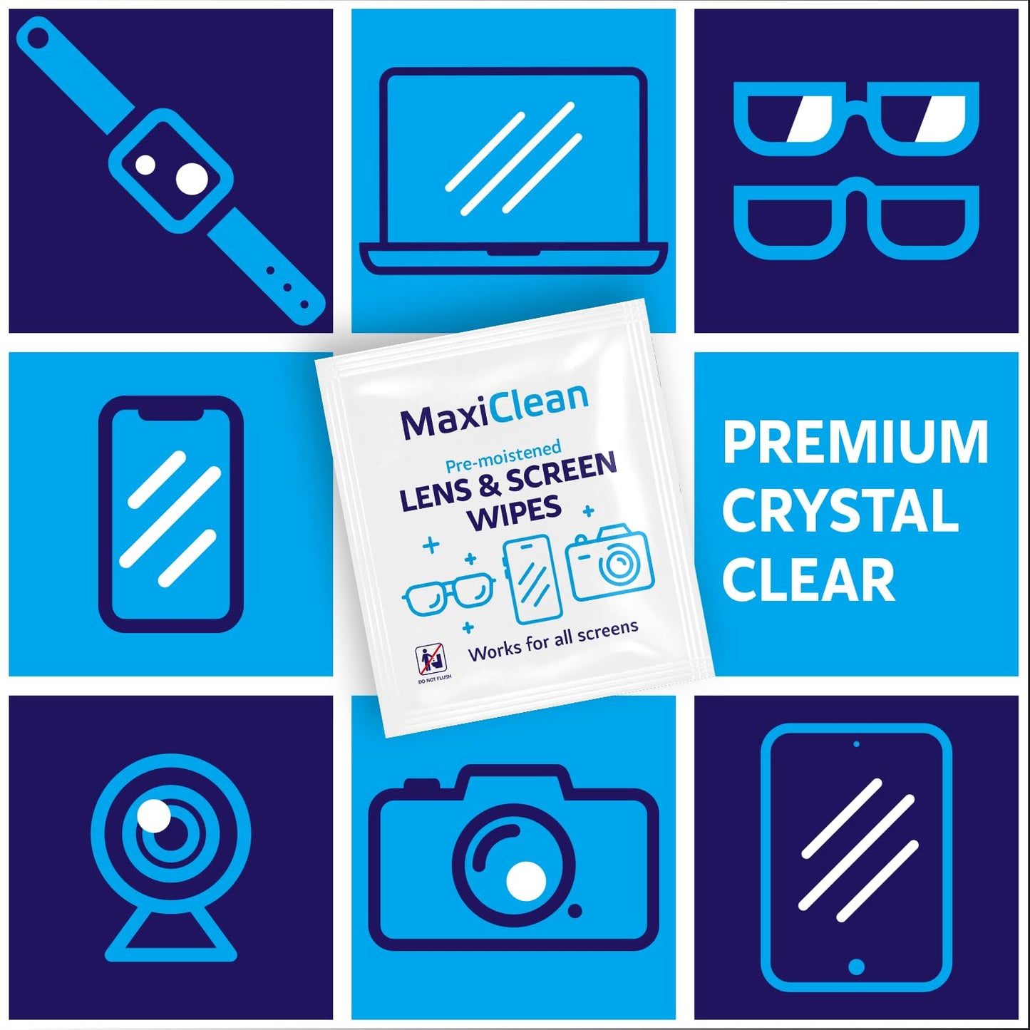 Lens Wipes for Eyeglasses – 200 Pre-Moistened Wipes | Glasses Cleaner for Eyewear, Sunglasses, Cameras, Screens