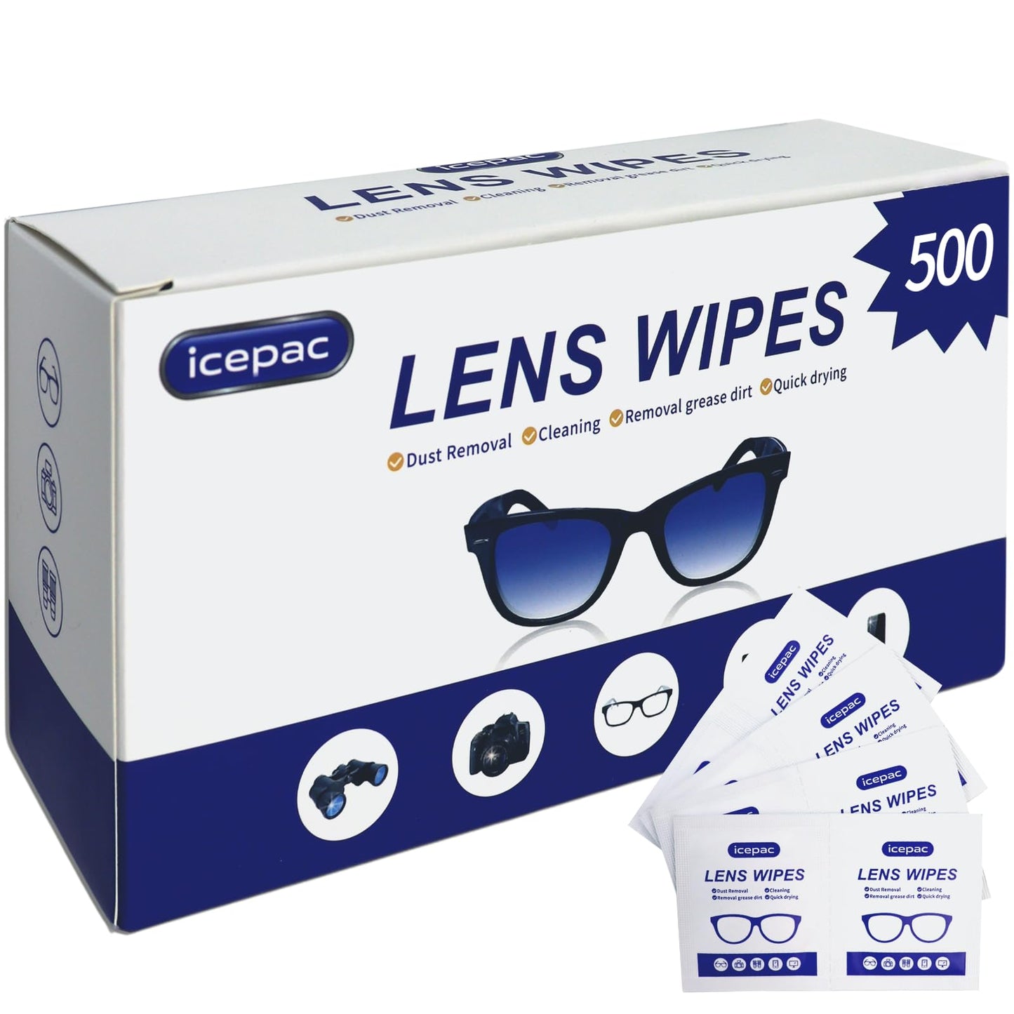 Lens Wipes for Eyeglasses – 500 Count, Pre-moistened, Streak-Free, Scratch-Free