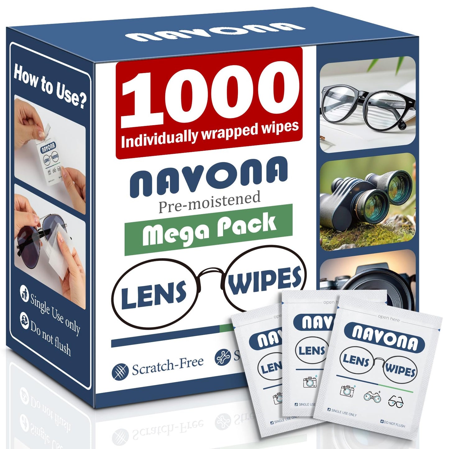 1000 Count Lens Wipes for Eyeglasses – Pre-Moistened, Individually Wrapped (Bulk Pack)