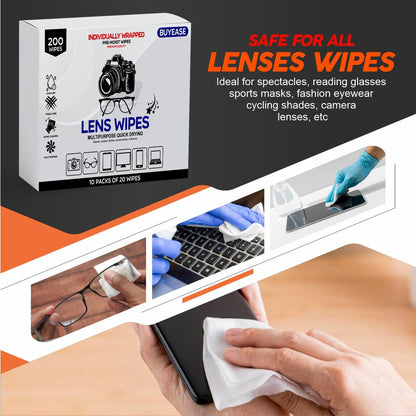 Cleaning Wipes Multipurpose Lens Wipes Pack of 200 – Glasses, Cameras & Screens Cleaner