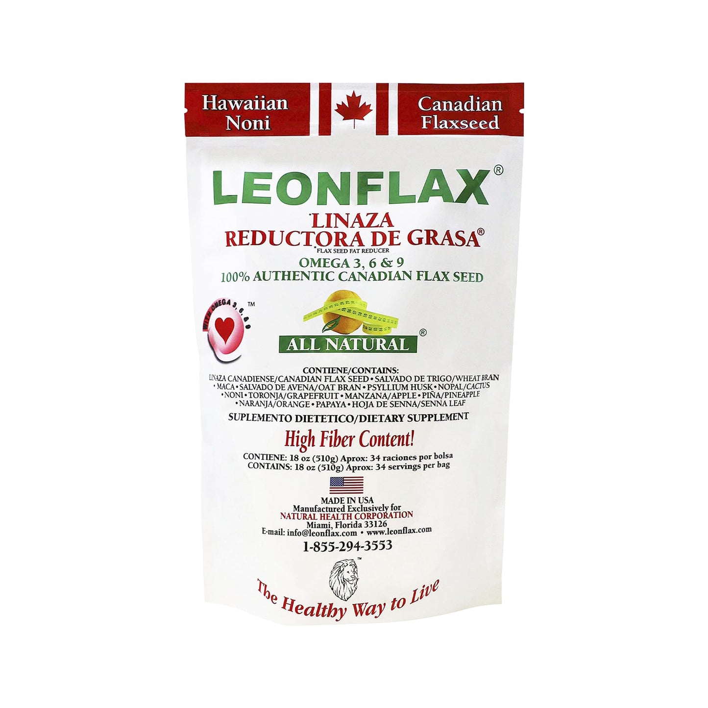 Leonflax 100% Authentic Canadian Flax Seed - 18 Oz | High Fiber & Digestive Health