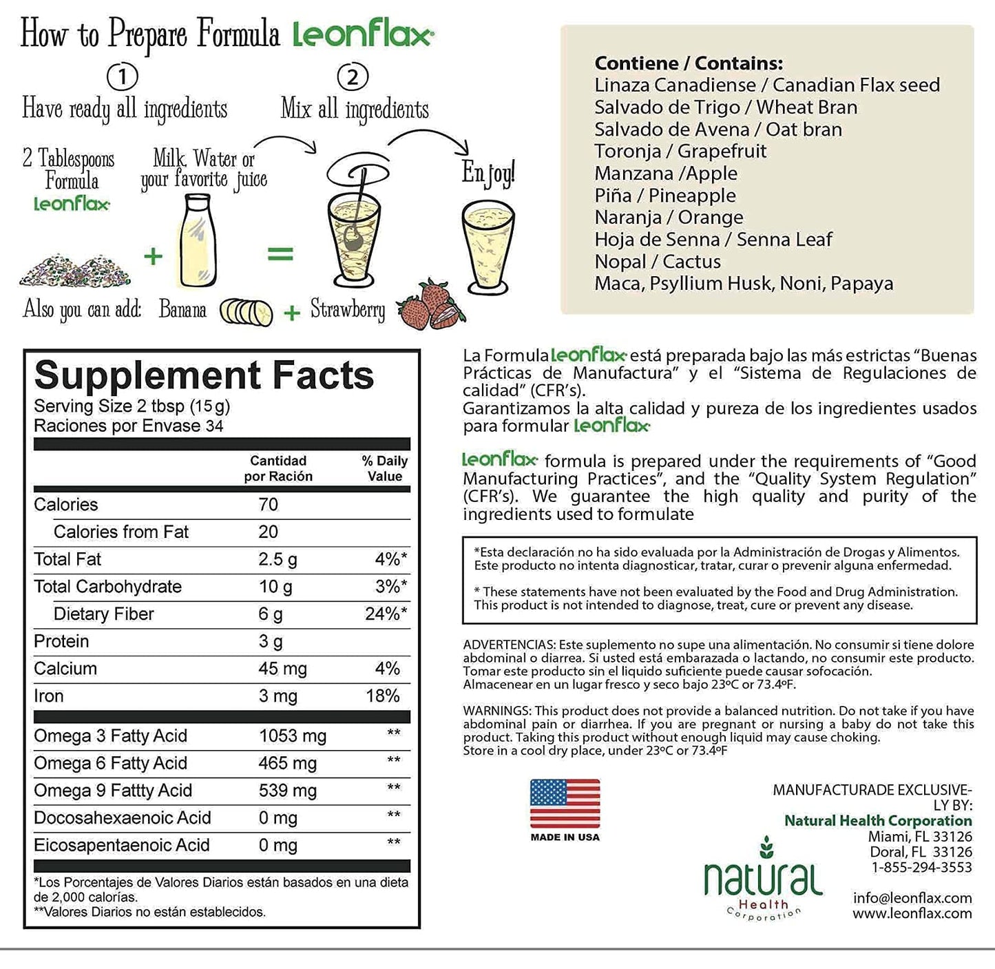 Leonflax 100% Authentic Canadian Flax Seed - 18 Oz | High Fiber & Digestive Health