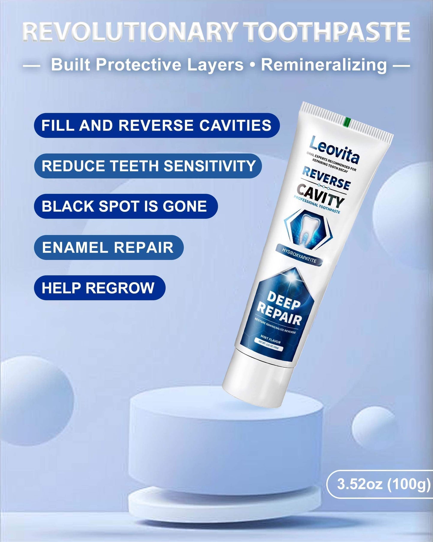 Leovita Cavity Reversing Toothpaste for Adults | Hydroxyapatite Remineralizing, Fluoride & SLS Free | 3.52 oz