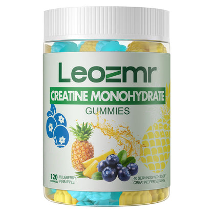 Leozmr Creatine Monohydrate Gummies 5g per Serving – 120 Count, Blueberry Pineapple | Vegan, Sugar-Free