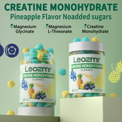 Leozmr Creatine Monohydrate Gummies 5g per Serving – 120 Count, Blueberry Pineapple | Vegan, Sugar-Free