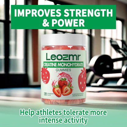 Leozmr Creatine Monohydrate Gummies – 5000mg per Serving (3 Gummies) Strawberry, 120 Count | Vegan & Sugar-Free