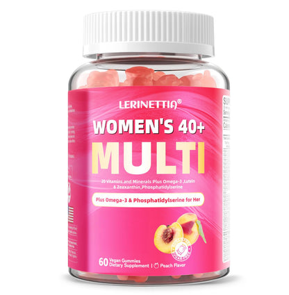 Lerinettia Multivitamin for Women Gummies 40+ with Omega-3, Iron, D3 – Vegan, Sugar Free, 60 Count