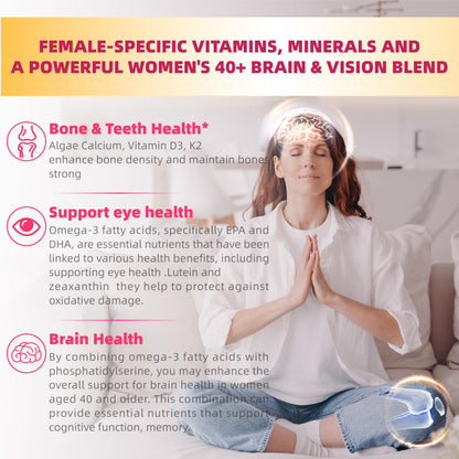 Lerinettia Multivitamin for Women Gummies 40+ with Omega-3, Iron, D3 – Vegan, Sugar Free, 60 Count