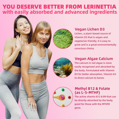 Lerinettia Multivitamin for Women Gummies 40+ with Omega-3, Iron, D3 – Vegan, Sugar Free, 60 Count