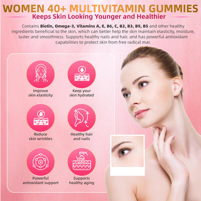 Lerinettia Multivitamin for Women Gummies 40+ with Omega-3, Iron, D3 – Vegan, Sugar Free, 60 Count