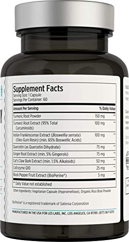 LES Labs Inflammatory Health – Joint Support, Mobility & Muscle Comfort | Turmeric, Boswellia, Quercetin & CoQ10 – Non-GMO | 60 Capsules