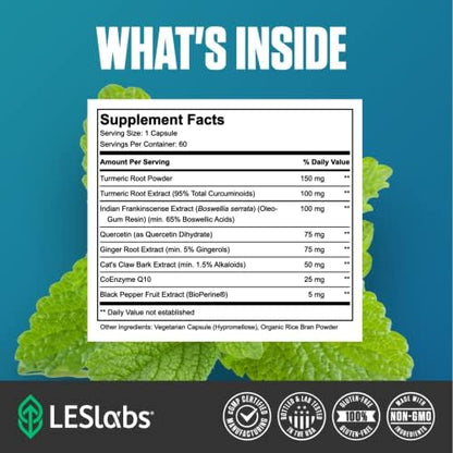 LES Labs Inflammatory Health – Joint Support, Mobility & Muscle Comfort | Turmeric, Boswellia, Quercetin & CoQ10 – Non-GMO | 60 Capsules