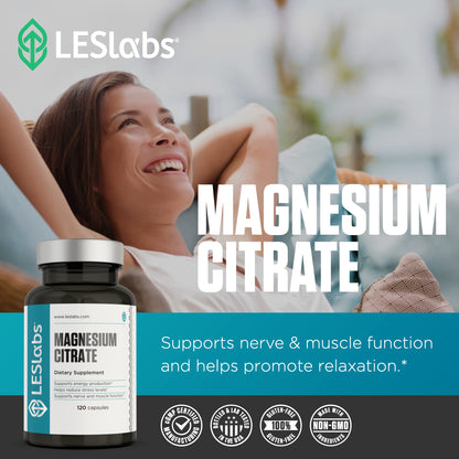 LES Labs Magnesium Citrate – 120 Capsules | Stress Relief, Sleep Support & Heart Health
