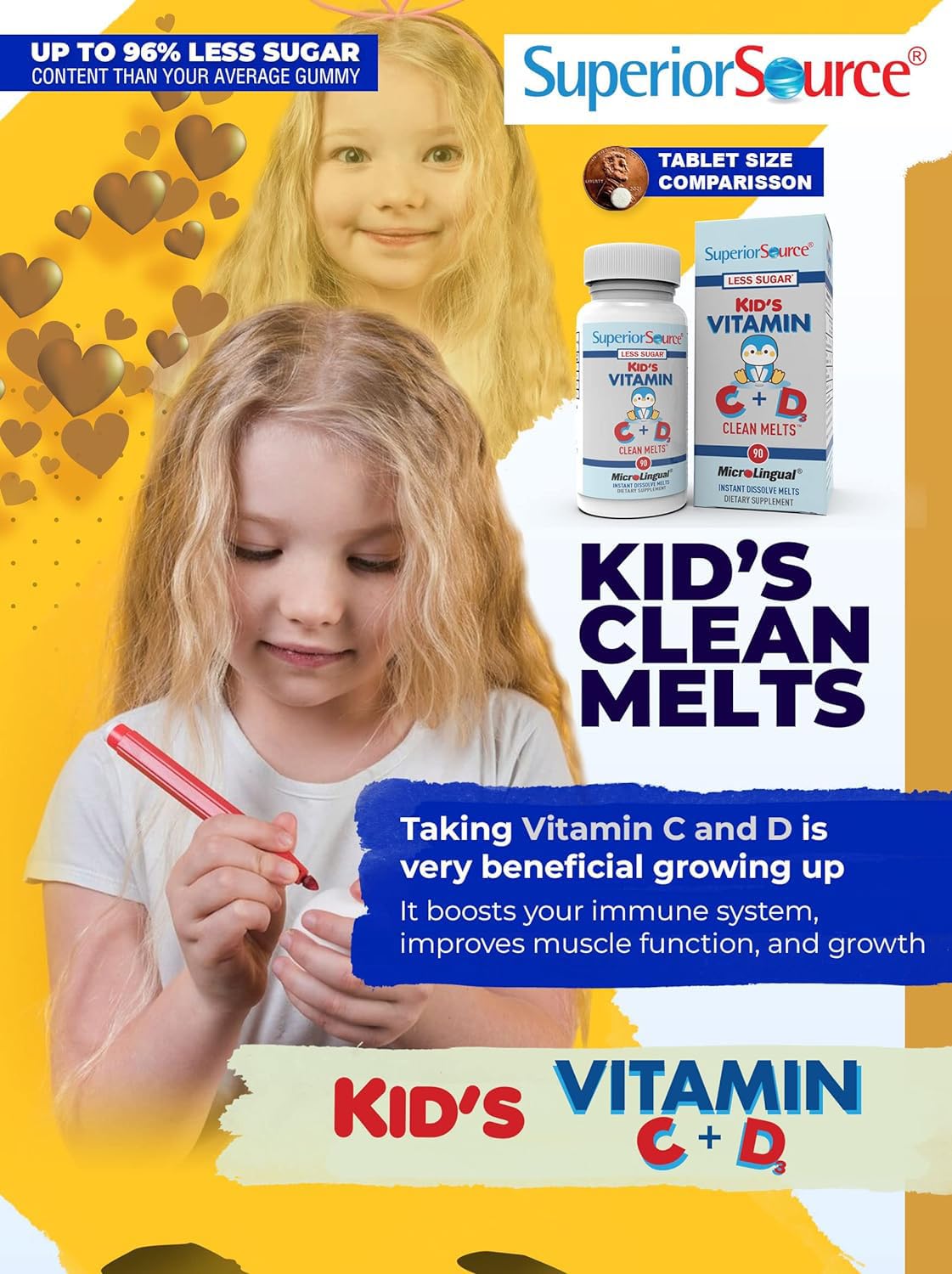 Superior Source Kid's Vitamin C & D3 Clean Melts – Immune Support for Kids